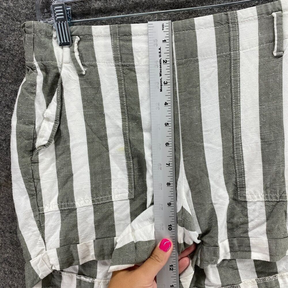 Loft Shorts Women Gray Striped S Small Rayon Mid Rise Chino Elastic Waist - Picture 6 of 10